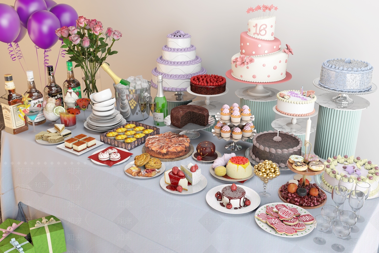 蛋糕面包组合SU模型下载【ID:1143066563】