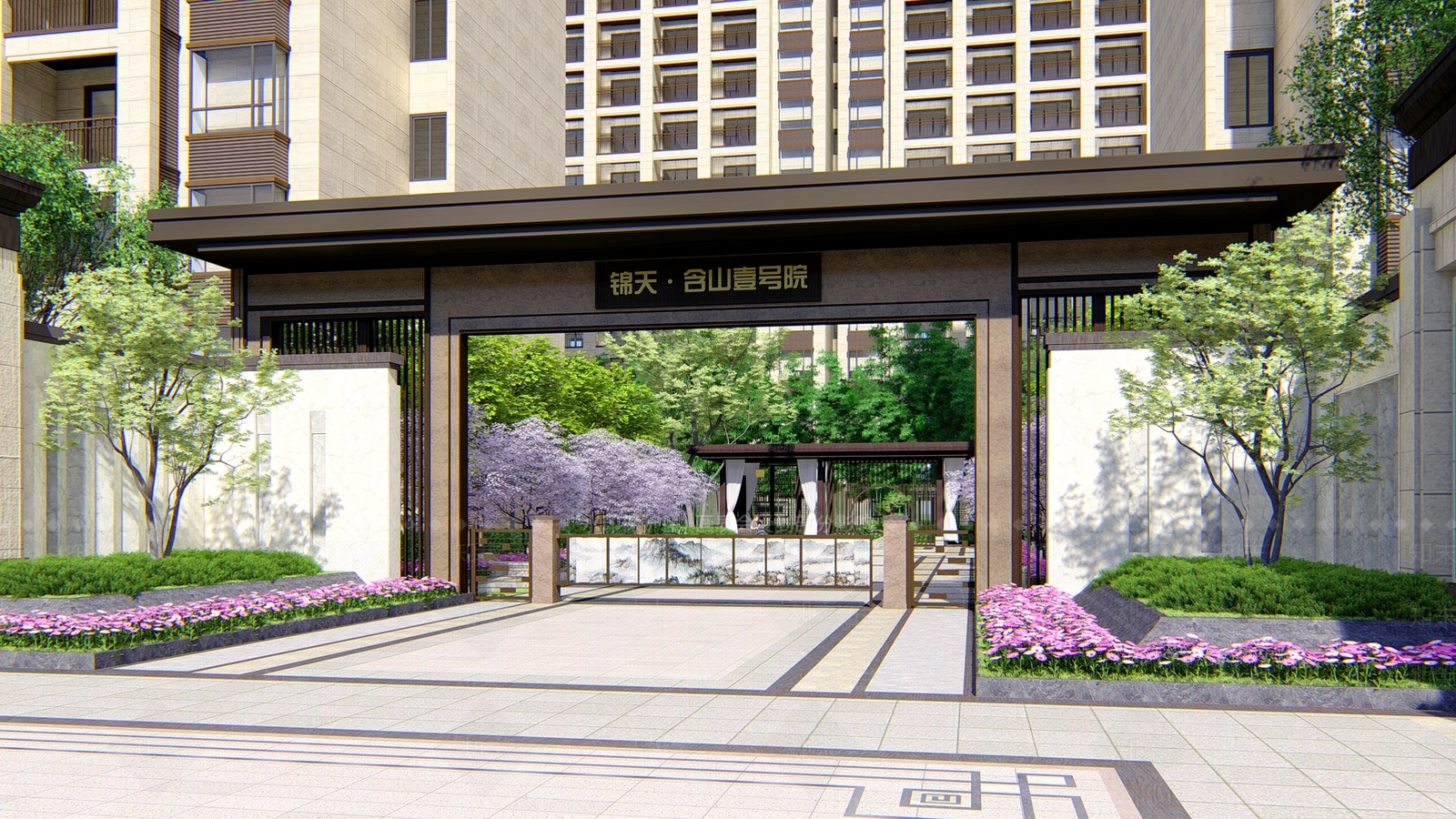 新中式小区入口大门SU模型下载【ID:1143067102】_知末su模型网