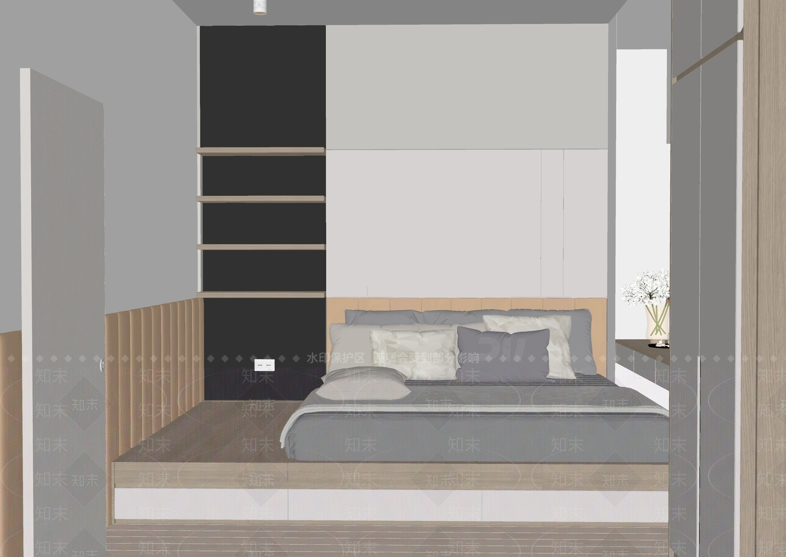 现代榻榻米卧室SU模型下载【ID:1143073521】