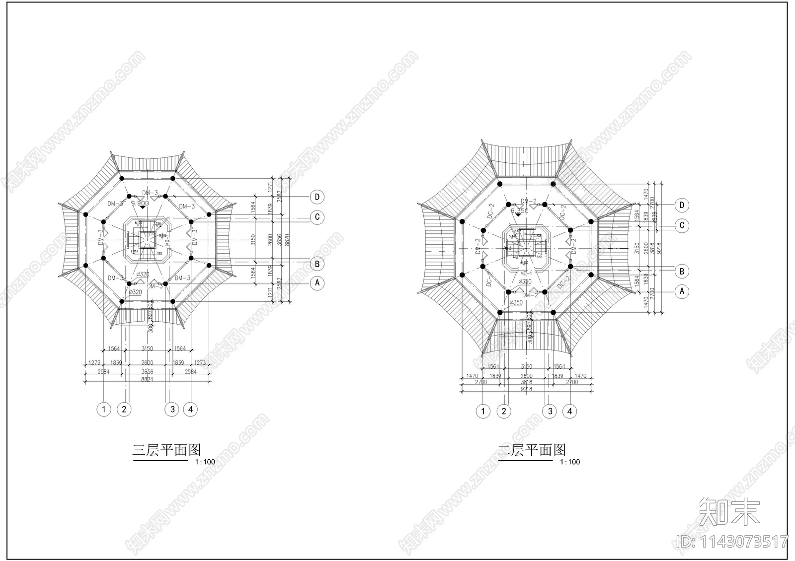 公园七层宝塔古建筑cad施工图下载【ID:1143073517】
