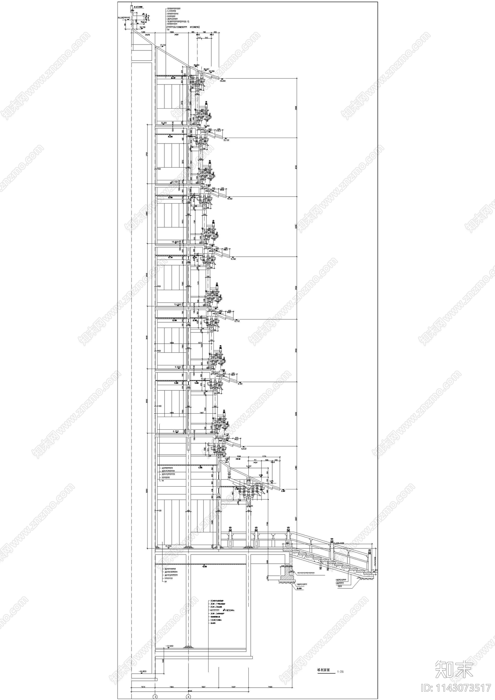 公园七层宝塔古建筑cad施工图下载【ID:1143073517】
