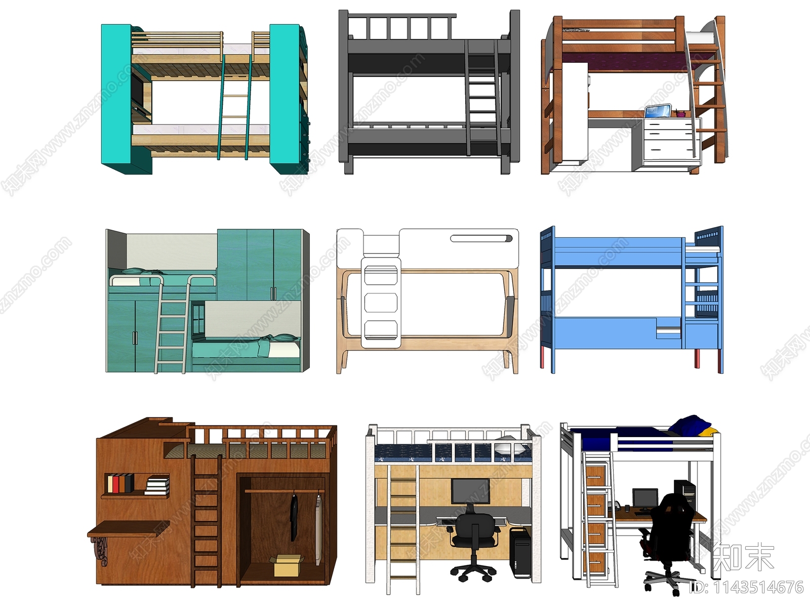 现代校园宿舍双层床SU模型下载【ID:1143514676】