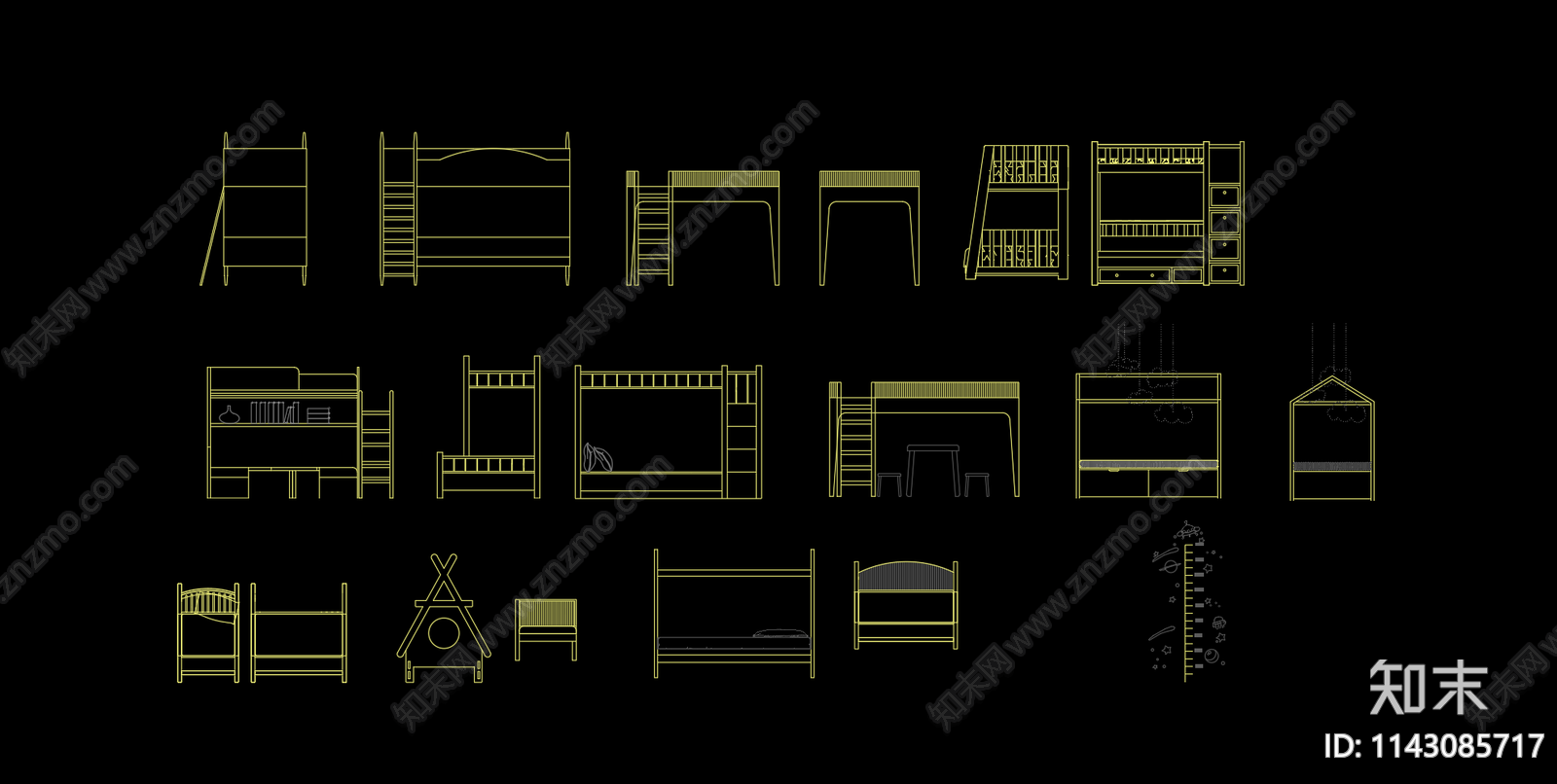 儿童上下床cad施工图下载【ID:1143085717】
