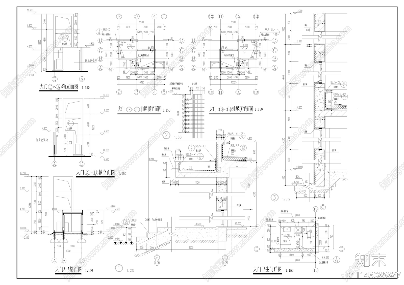 学校大门cad施工图下载【ID:1143085827】