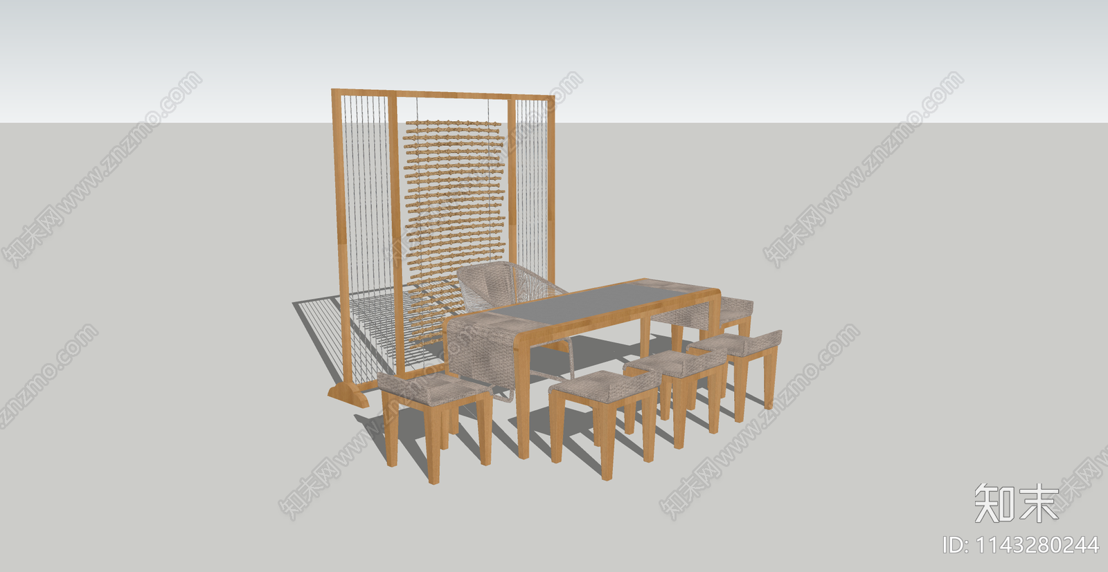 新中式茶桌椅组合SU模型下载【ID:1143280244】