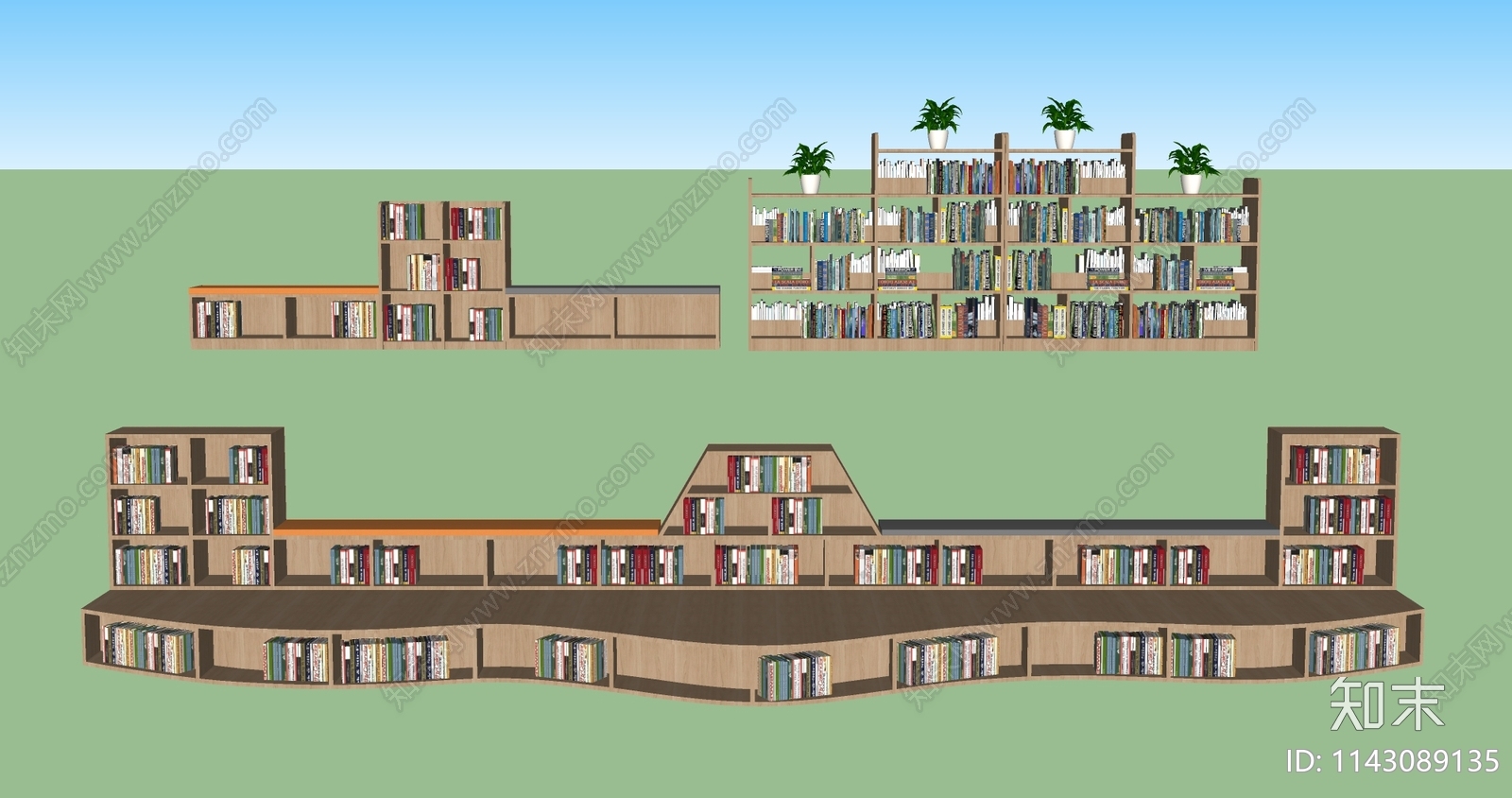 现代图书馆书柜书架SU模型下载【ID:1143089135】