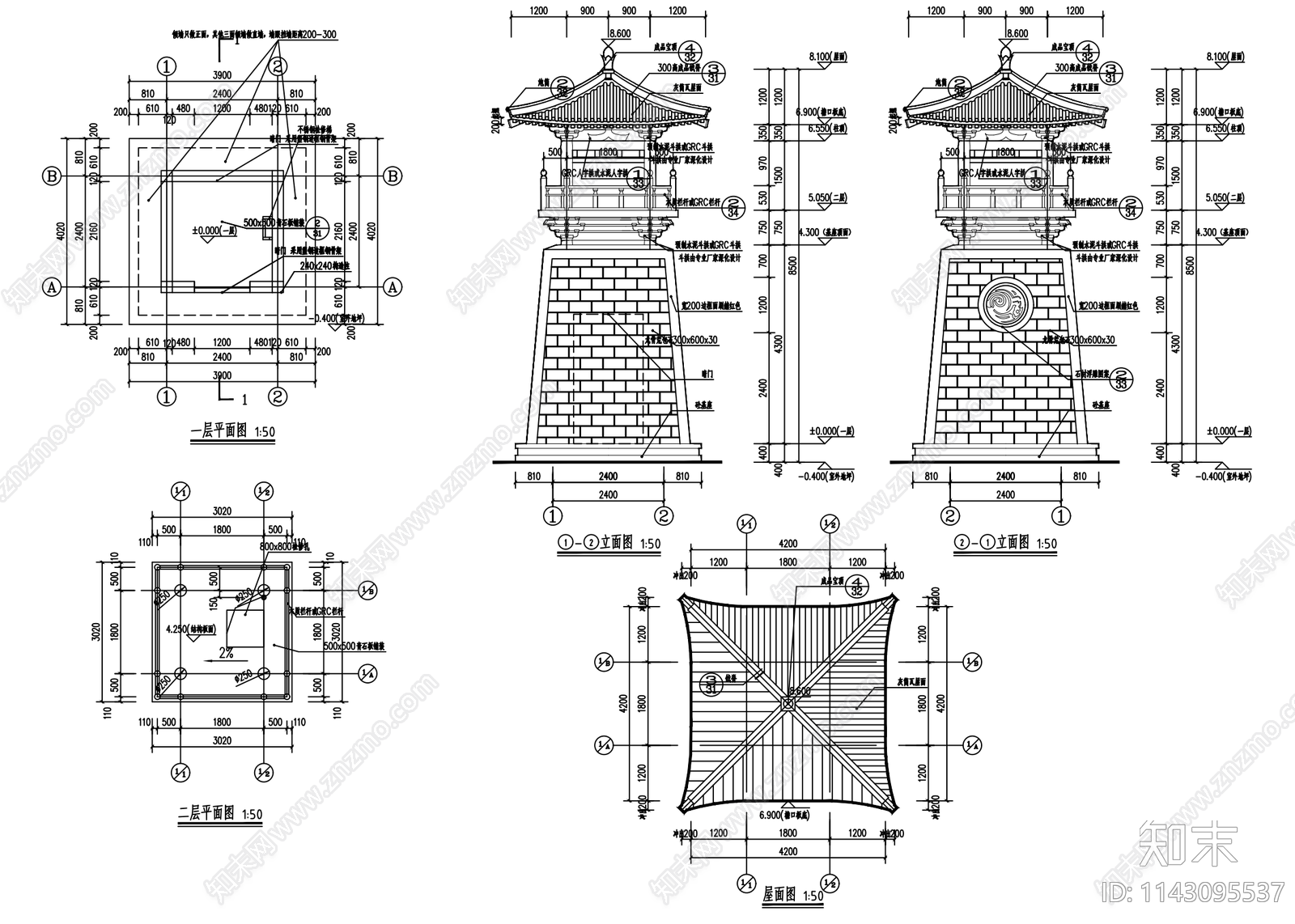 阙楼古建筑cad施工图下载【ID:1143095537】