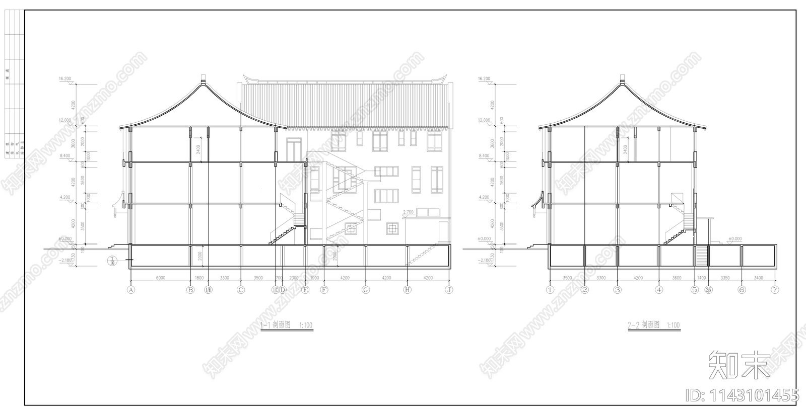 仿古清式建筑cad施工图下载【ID:1143101455】