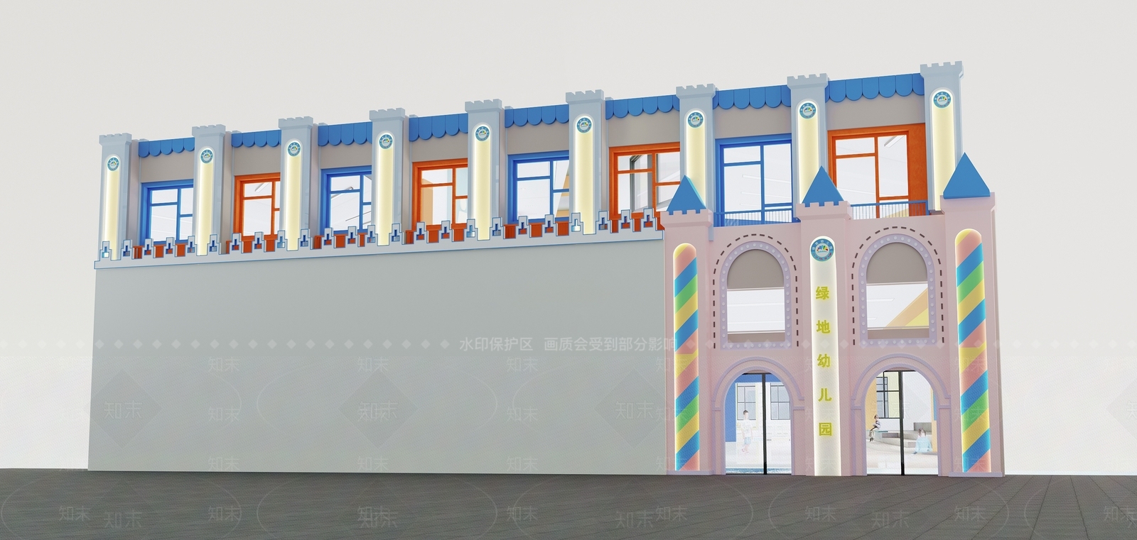 现代创意幼儿园门头效果图3D模型下载【ID:1143105156】