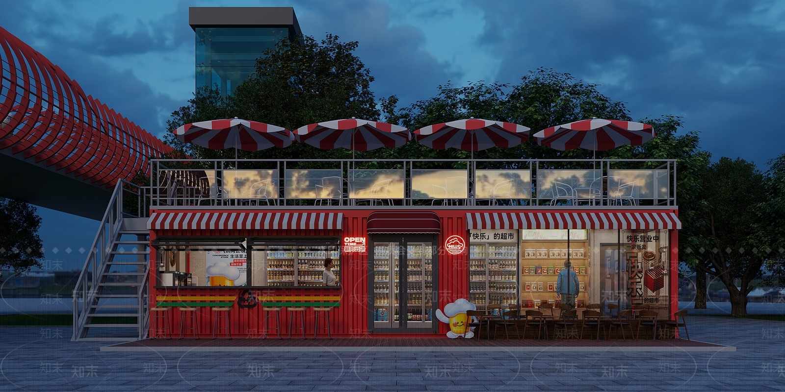 广场集装箱便利店3D模型下载【ID:1143109989】