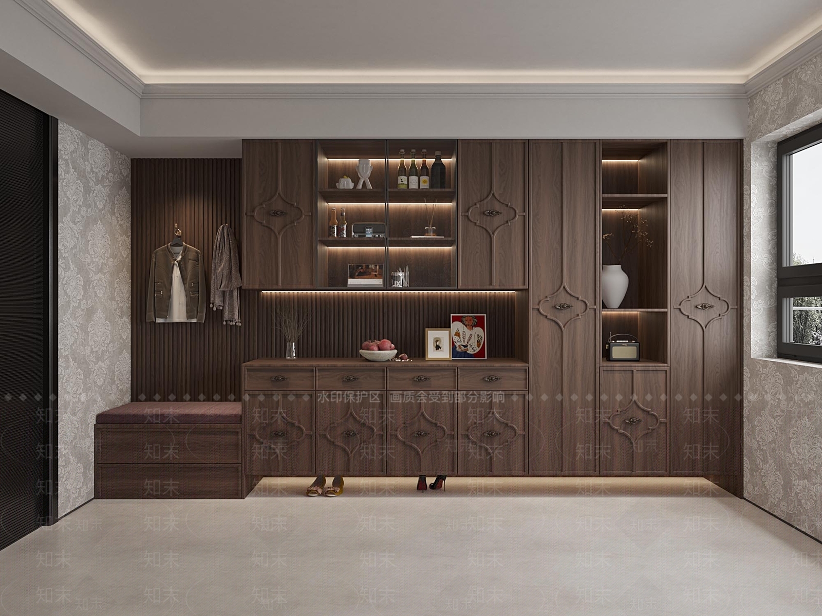 现代复古风鞋柜3d模型3D模型下载【ID:1143110002】