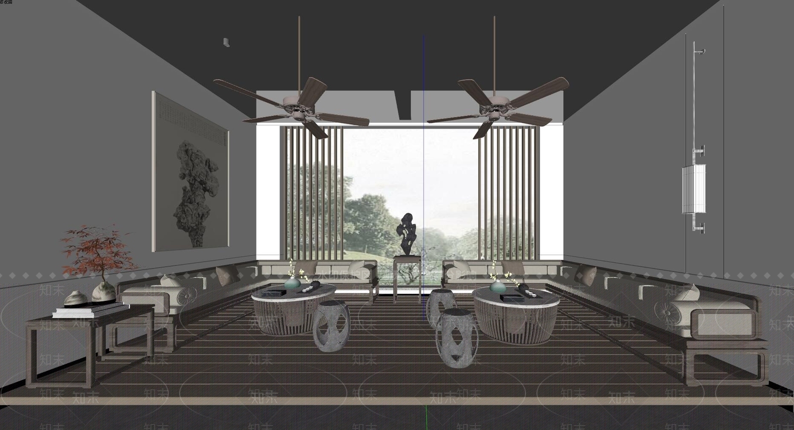 新中式休息区SU模型下载【ID:1143117499】