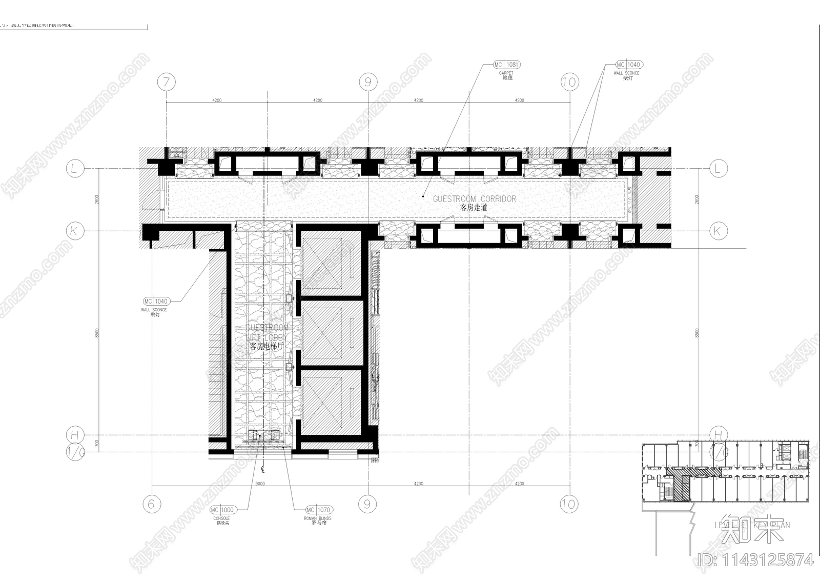 酒店公区客房走廊装修cad施工图下载【ID:1143125874】