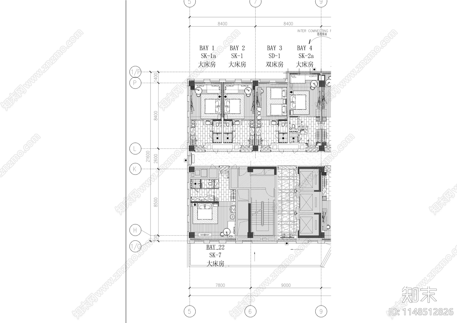 五星级酒店客房平面图施工图下载【ID:1148512826】