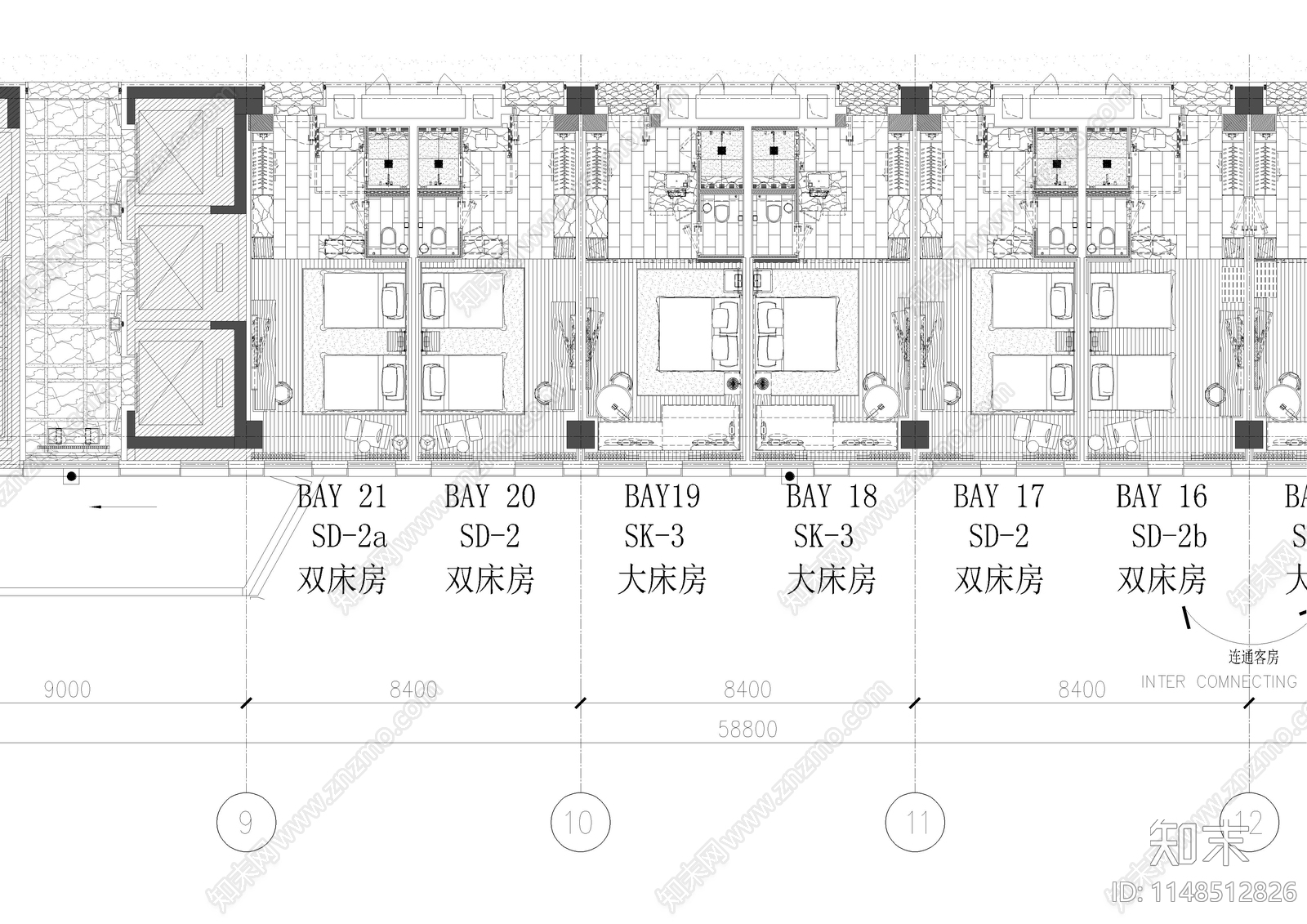 五星级酒店客房平面图施工图下载【ID:1148512826】