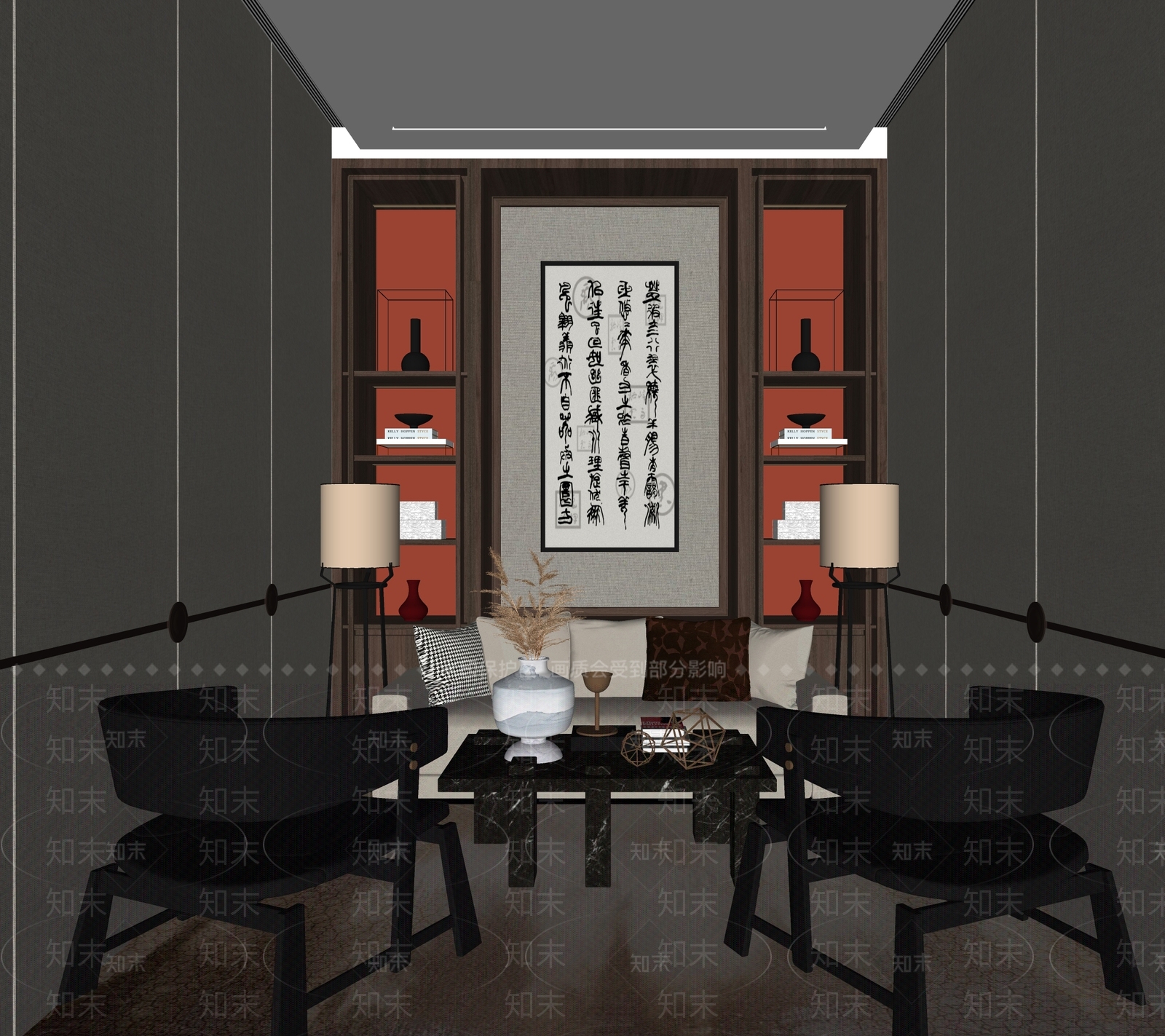 新中式售楼处洽谈室SU模型下载【ID:1143135982】