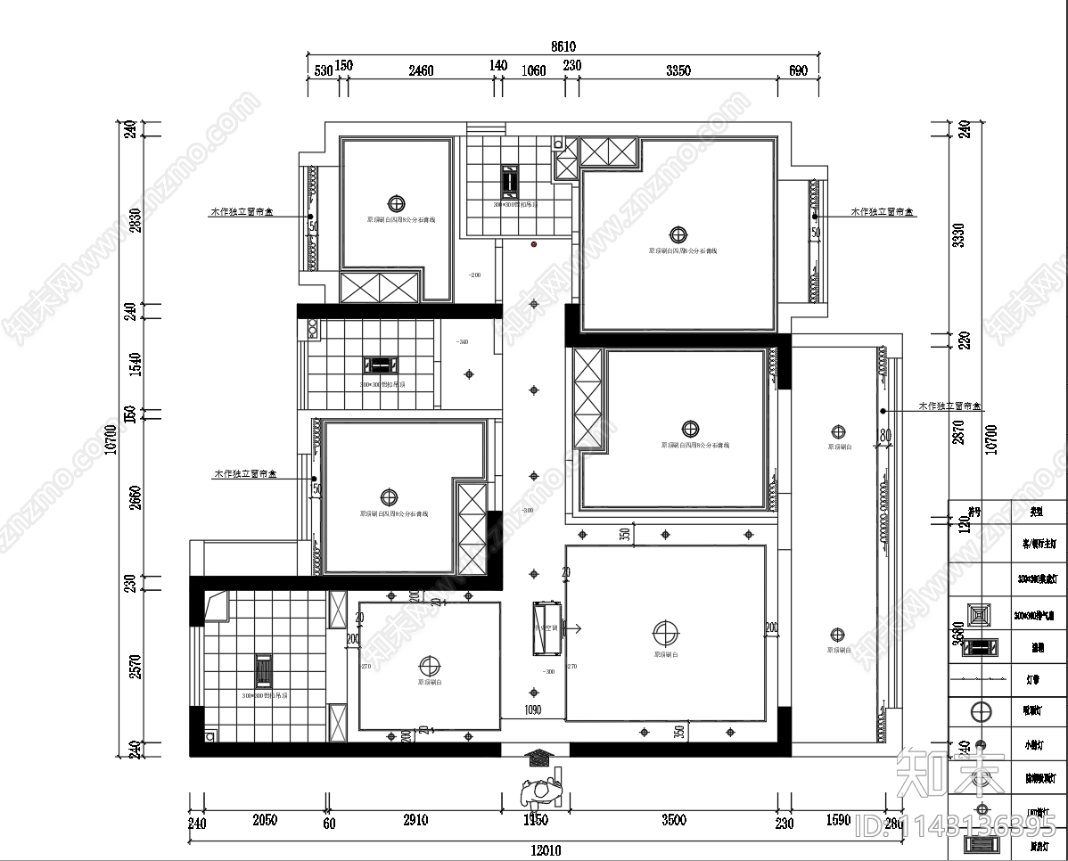 100㎡四居室家装平层cad施工图下载【ID:1143136395】