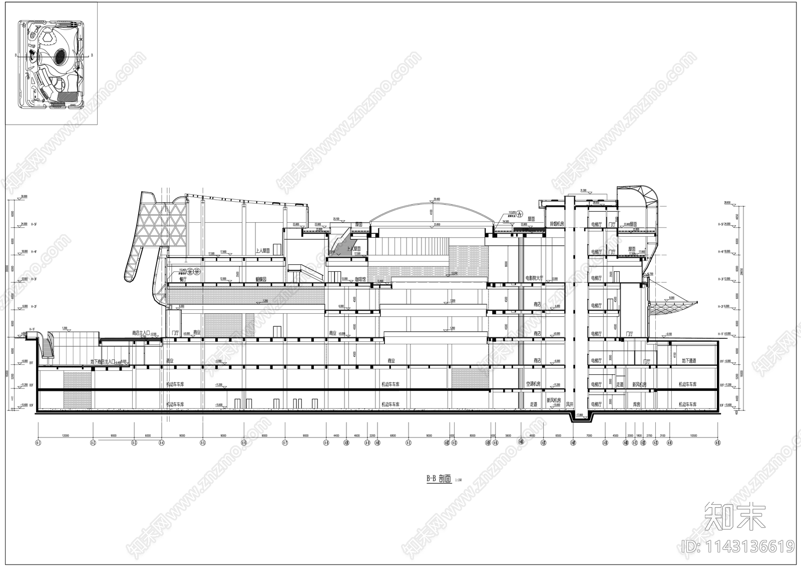 超高层现代风商业综合体建筑cad施工图下载【ID:1143136619】