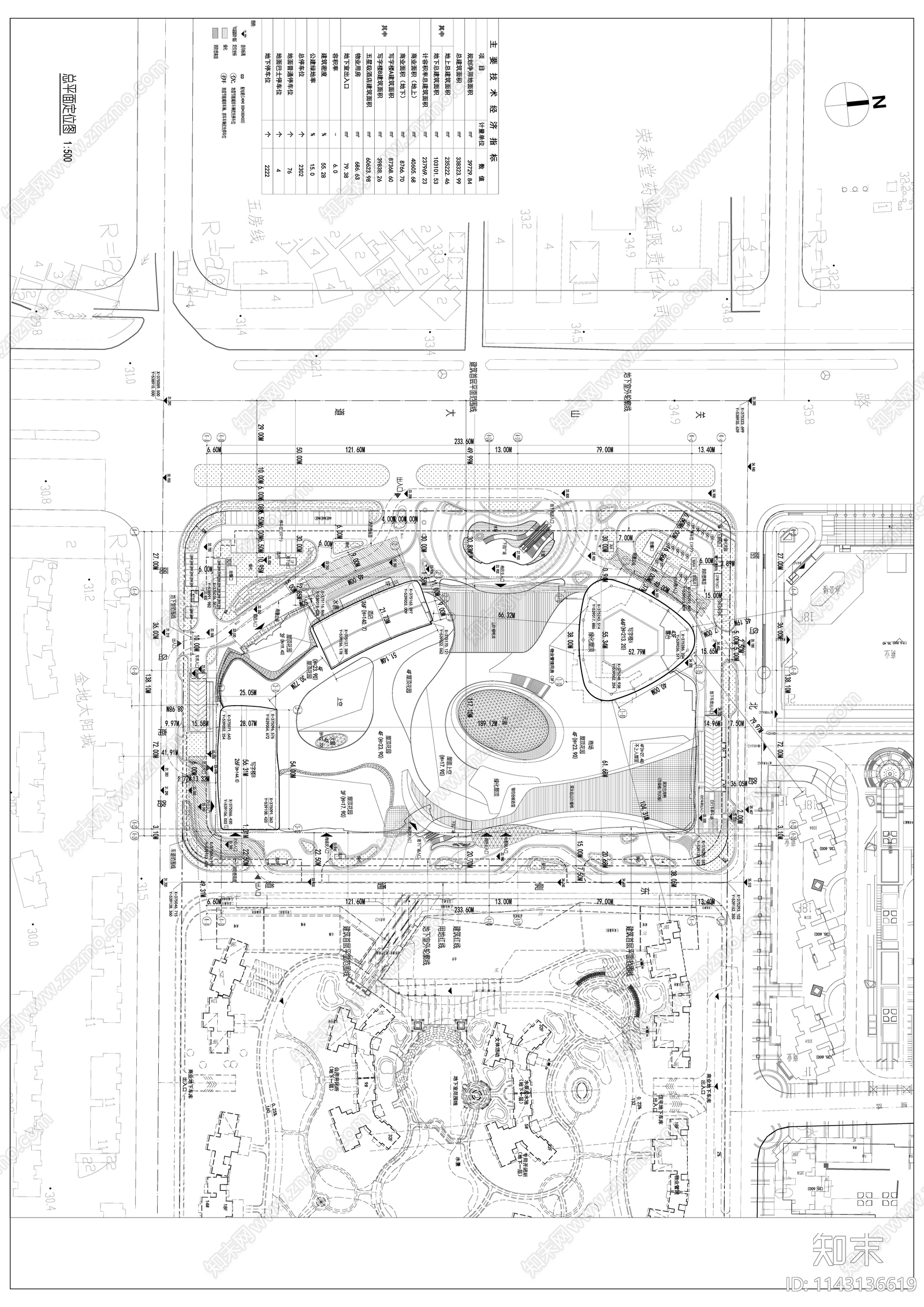 超高层现代风商业综合体建筑cad施工图下载【ID:1143136619】