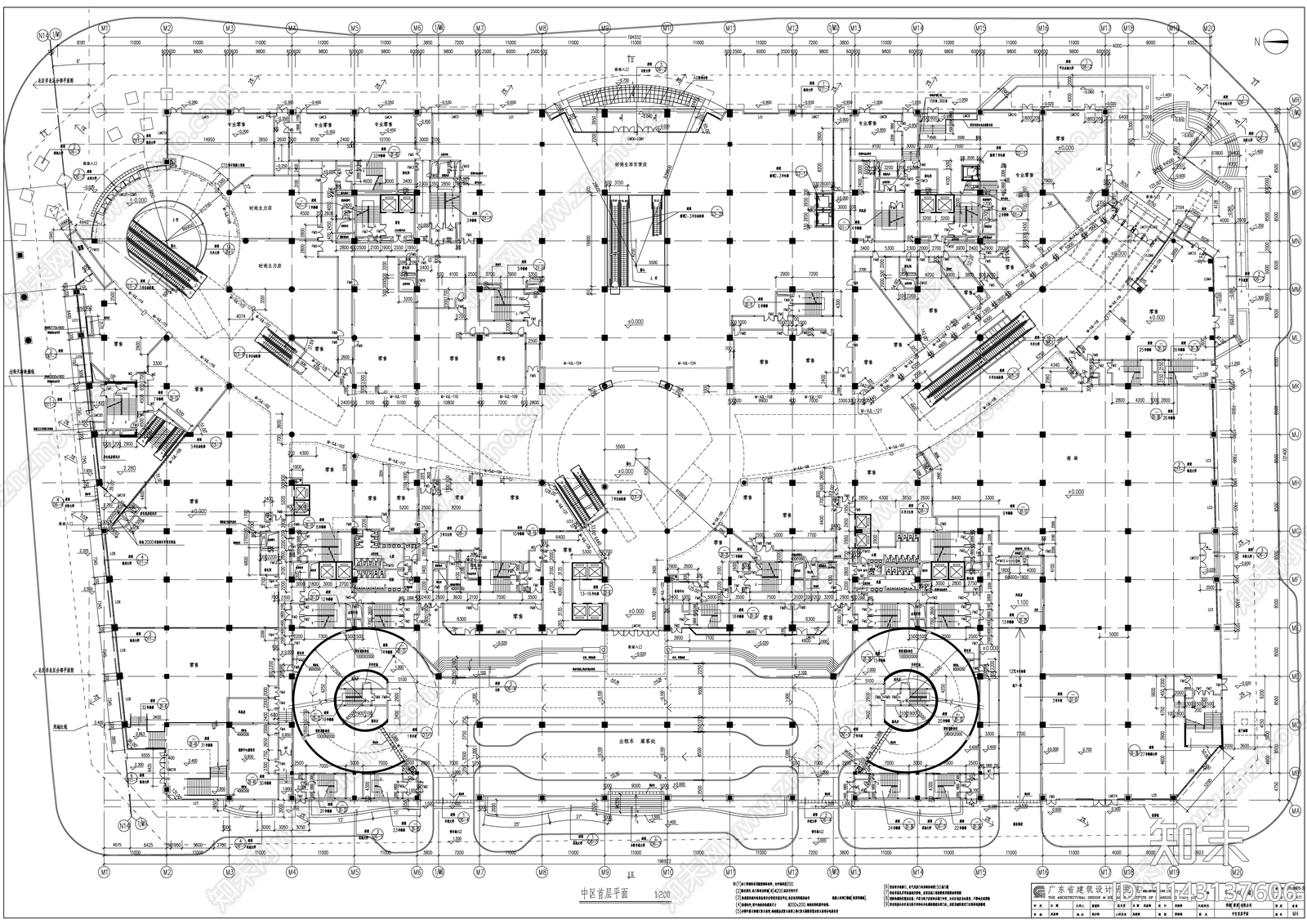 深圳罗湖万象城商业综合体建筑cad施工图下载【ID:1143137606】