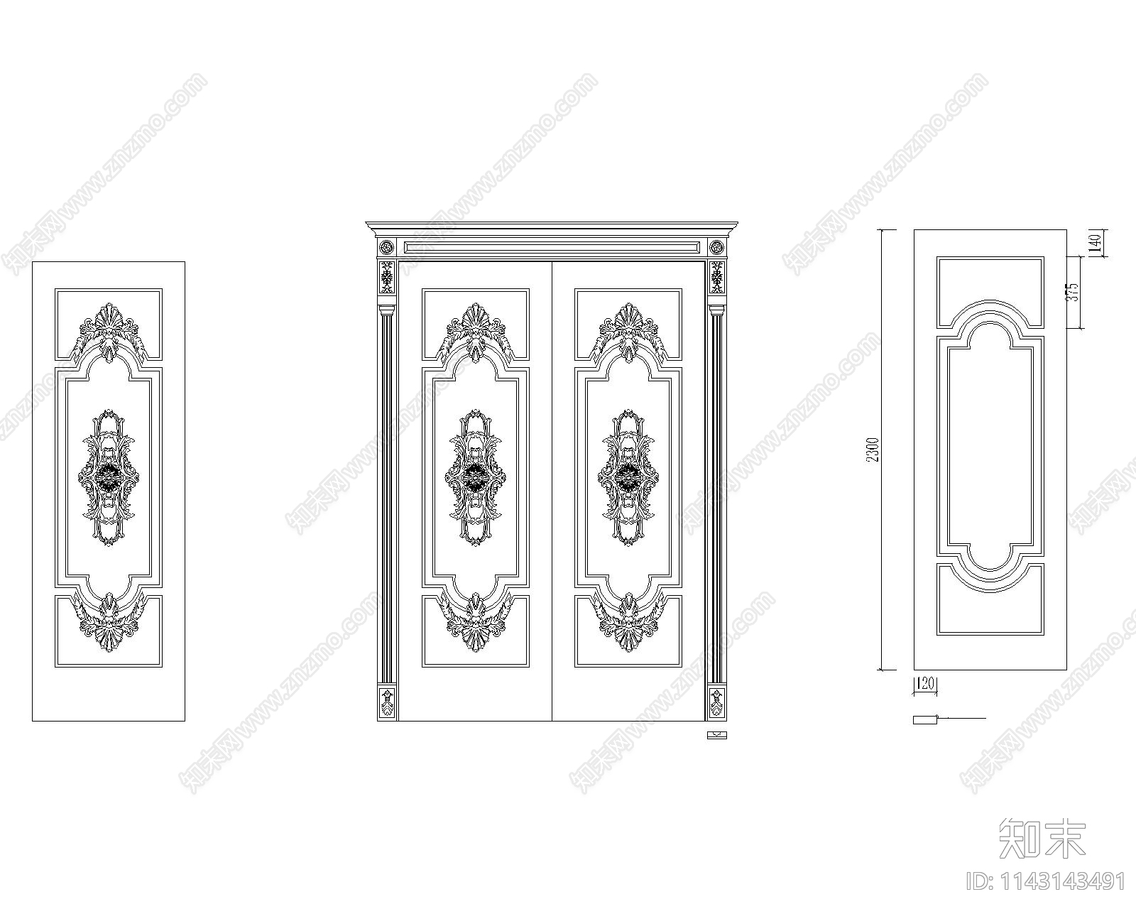 室内雕花门cad施工图下载【ID:1143143491】