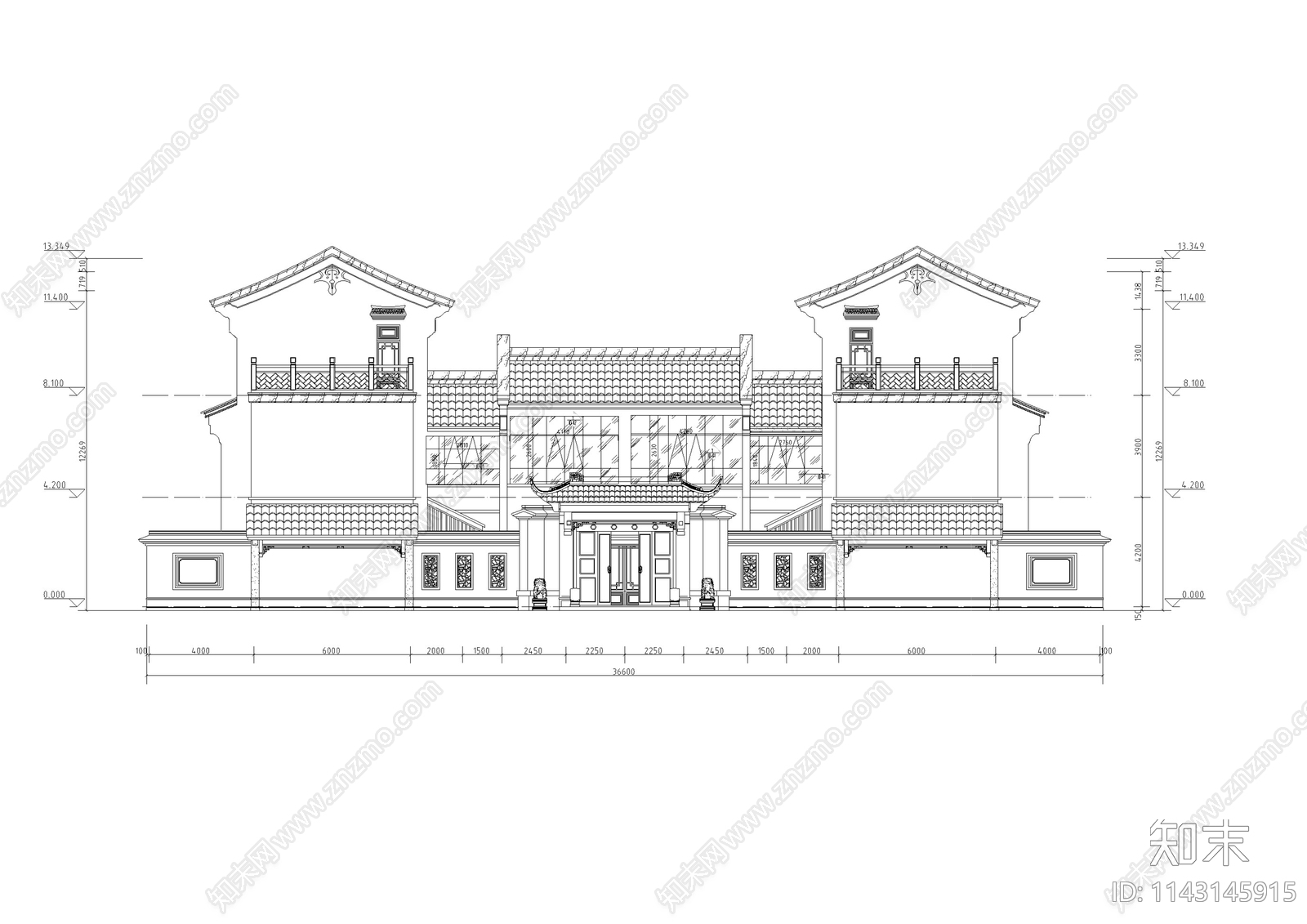 中式仿古建筑石材玻璃幕墙深化施工图下载【ID:1143145915】