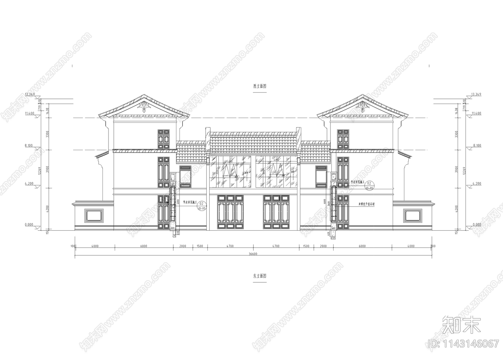 中式仿古建筑石材玻璃幕墙深化施工图下载【ID:1143146067】