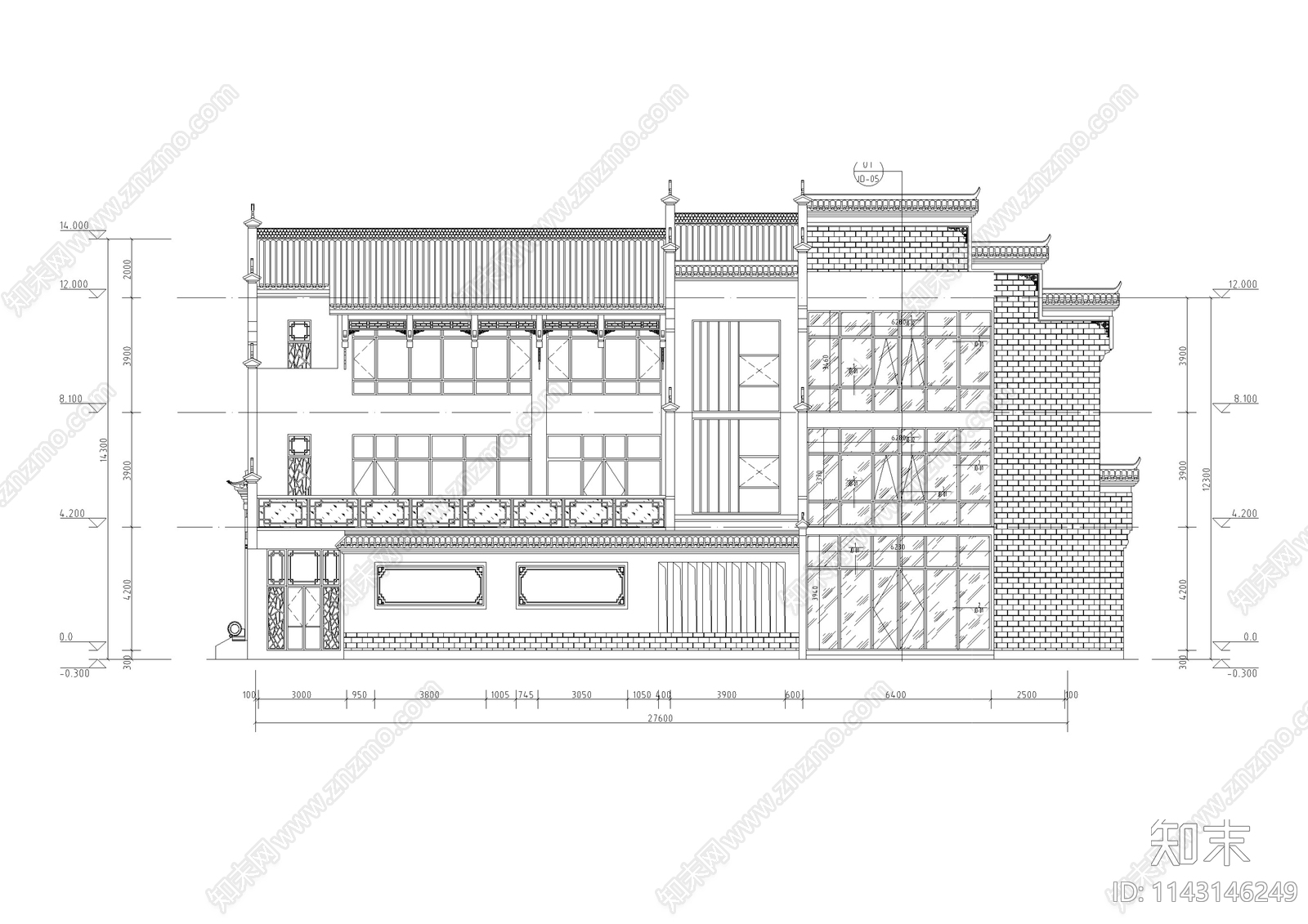 中式仿古建筑石材玻璃幕墙深化施工图下载【ID:1143146249】