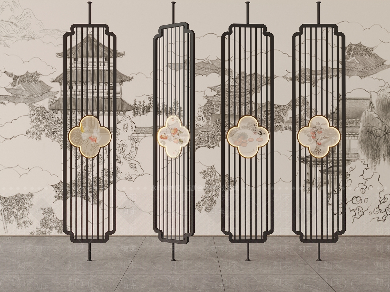 新中式花格屏风玄关3D模型下载【ID:1143146903】