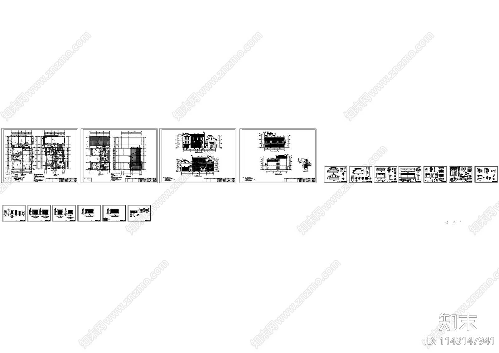 仿古街区古建深化cad施工图下载【ID:1143147941】