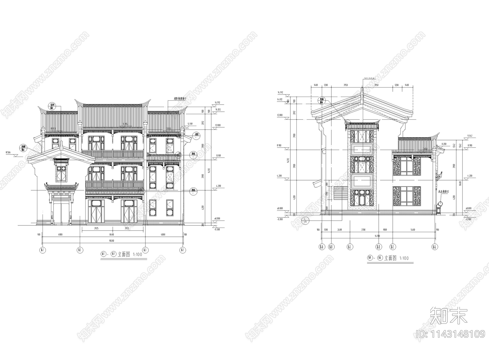 仿古街区古建深化cad施工图下载【ID:1143148109】