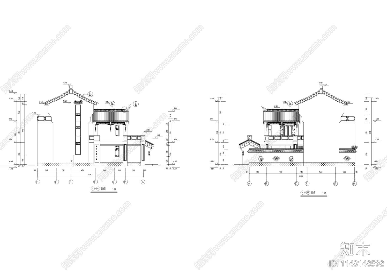 仿古街区古建深化cad施工图下载【ID:1143148592】