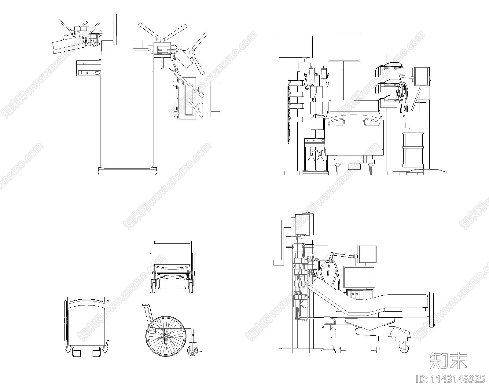 医疗器械轮椅三视图施工图下载【ID:1143148925】