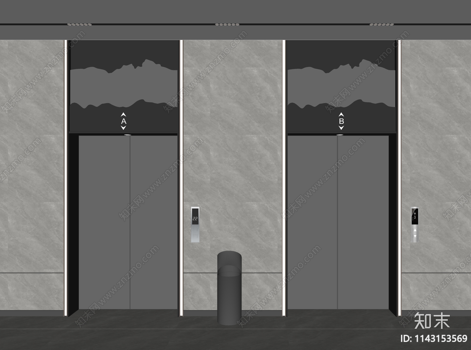 现代电梯间SU模型下载【ID:1143153569】
