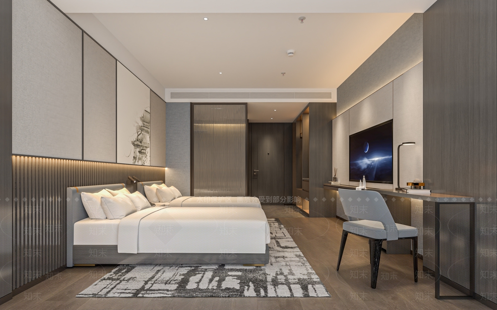 现代酒店双人房SU模型下载【ID:1143156586】