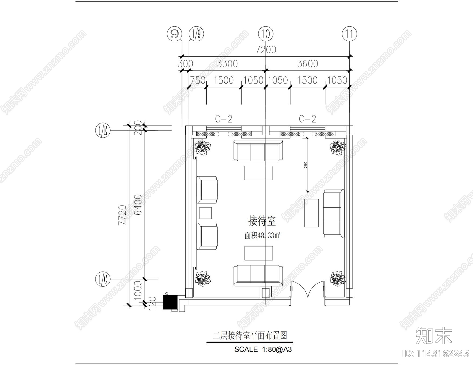 50㎡现代国企接待室室内施工图下载【ID:1143162245】