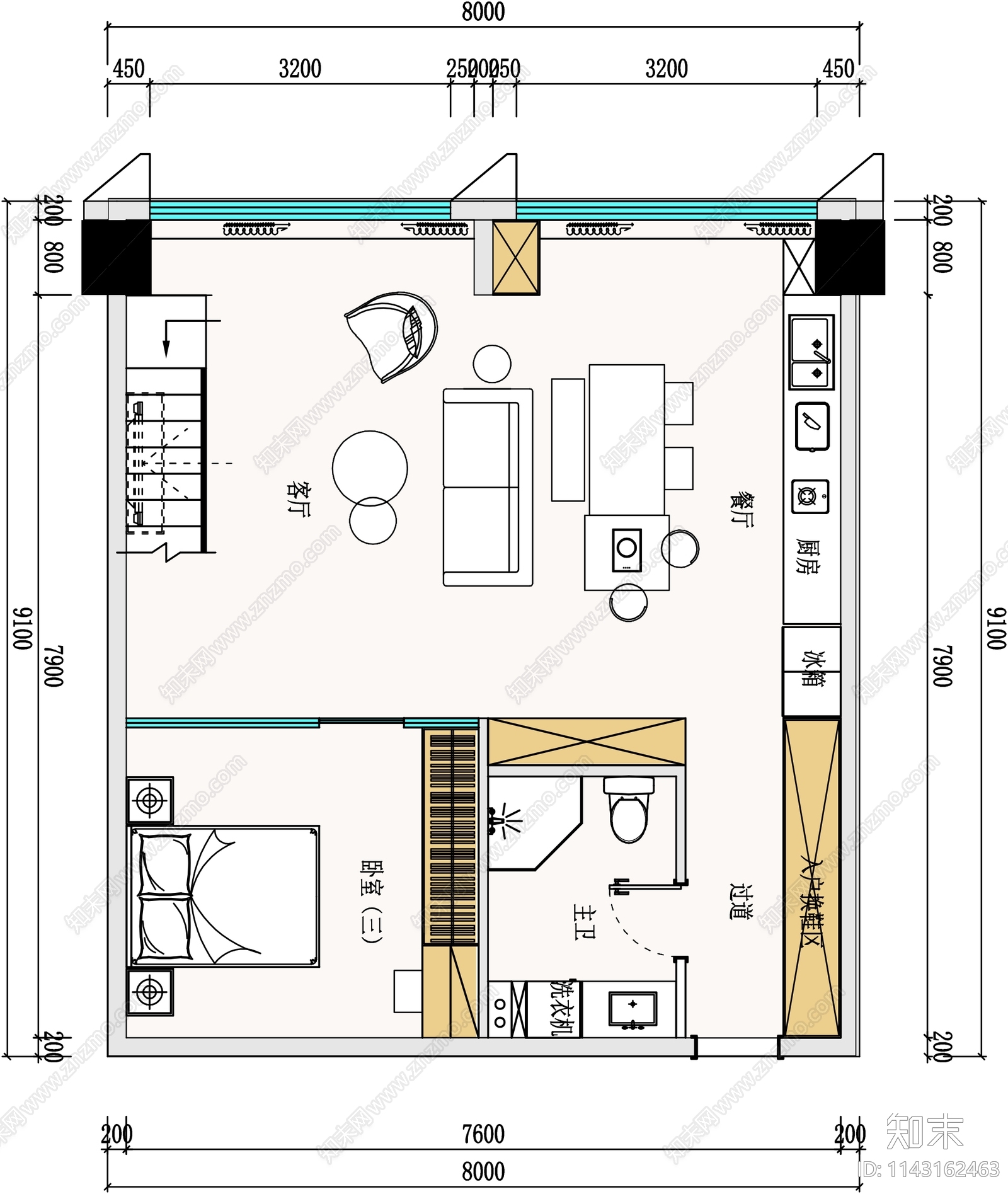 LOFT现代公寓室内平面布置图施工图下载【ID:1143162463】