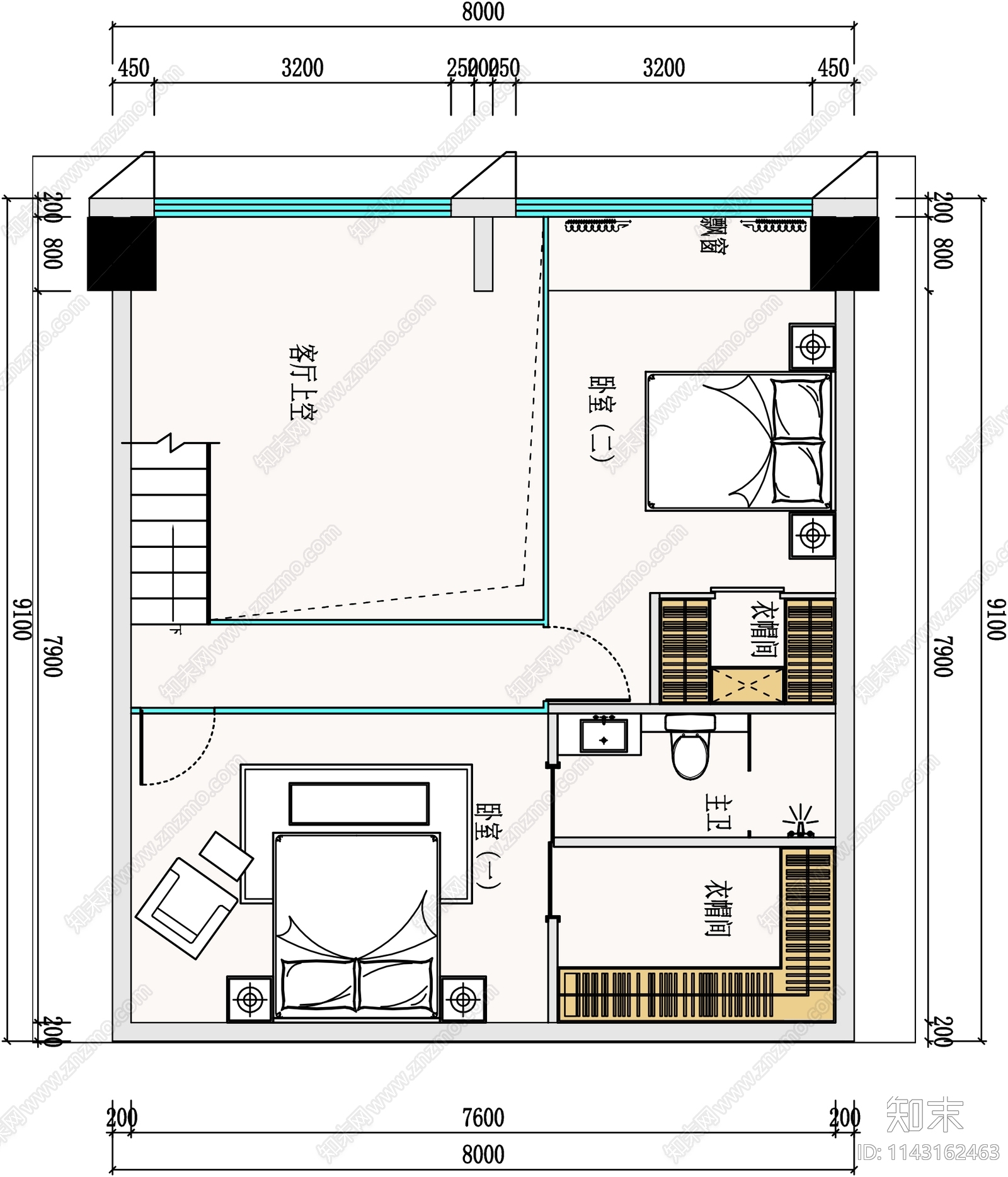 LOFT现代公寓室内平面布置图施工图下载【ID:1143162463】