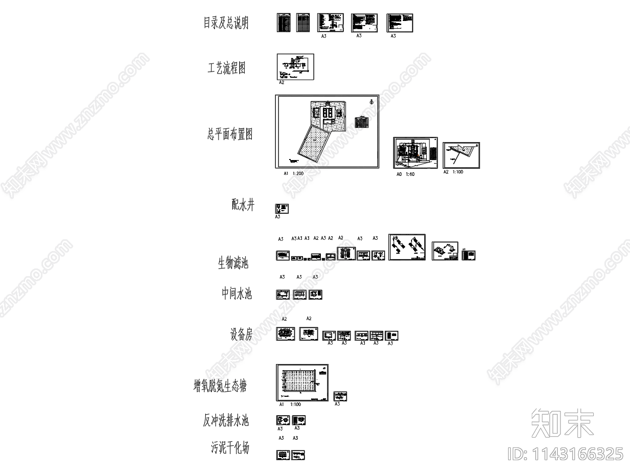 增氧脱氮生态塘水产养殖废水处理工艺cad施工图下载【ID:1143166325】