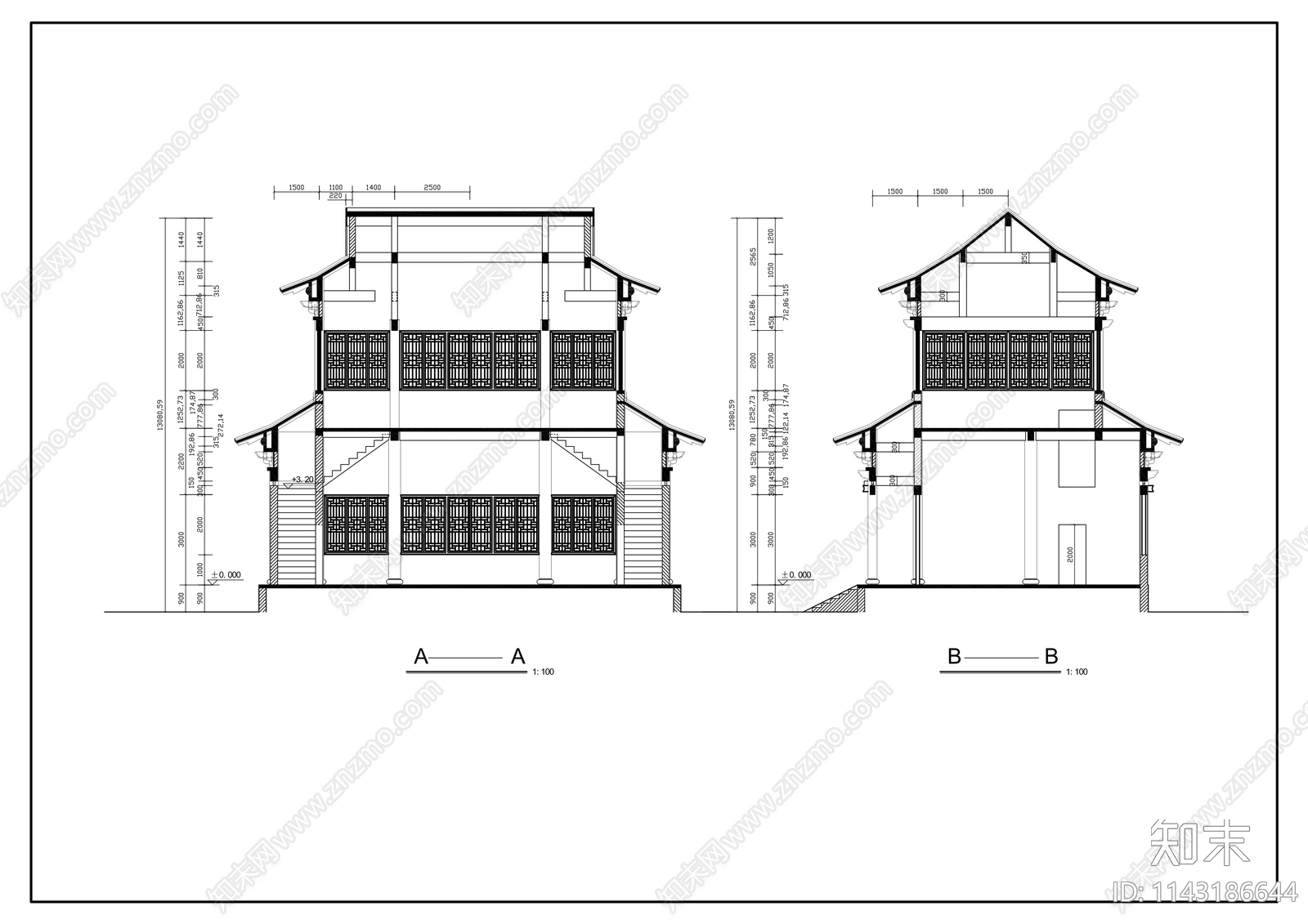 观音殿古建筑cad施工图下载【ID:1143186644】