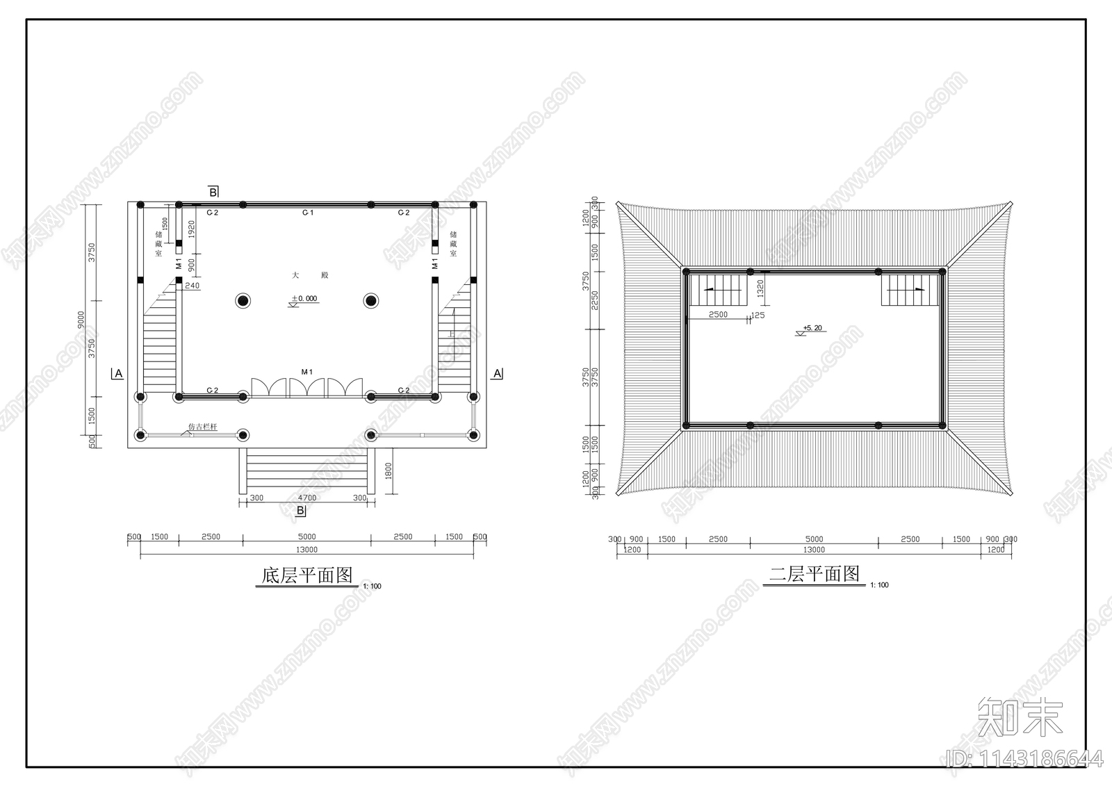 观音殿古建筑cad施工图下载【ID:1143186644】