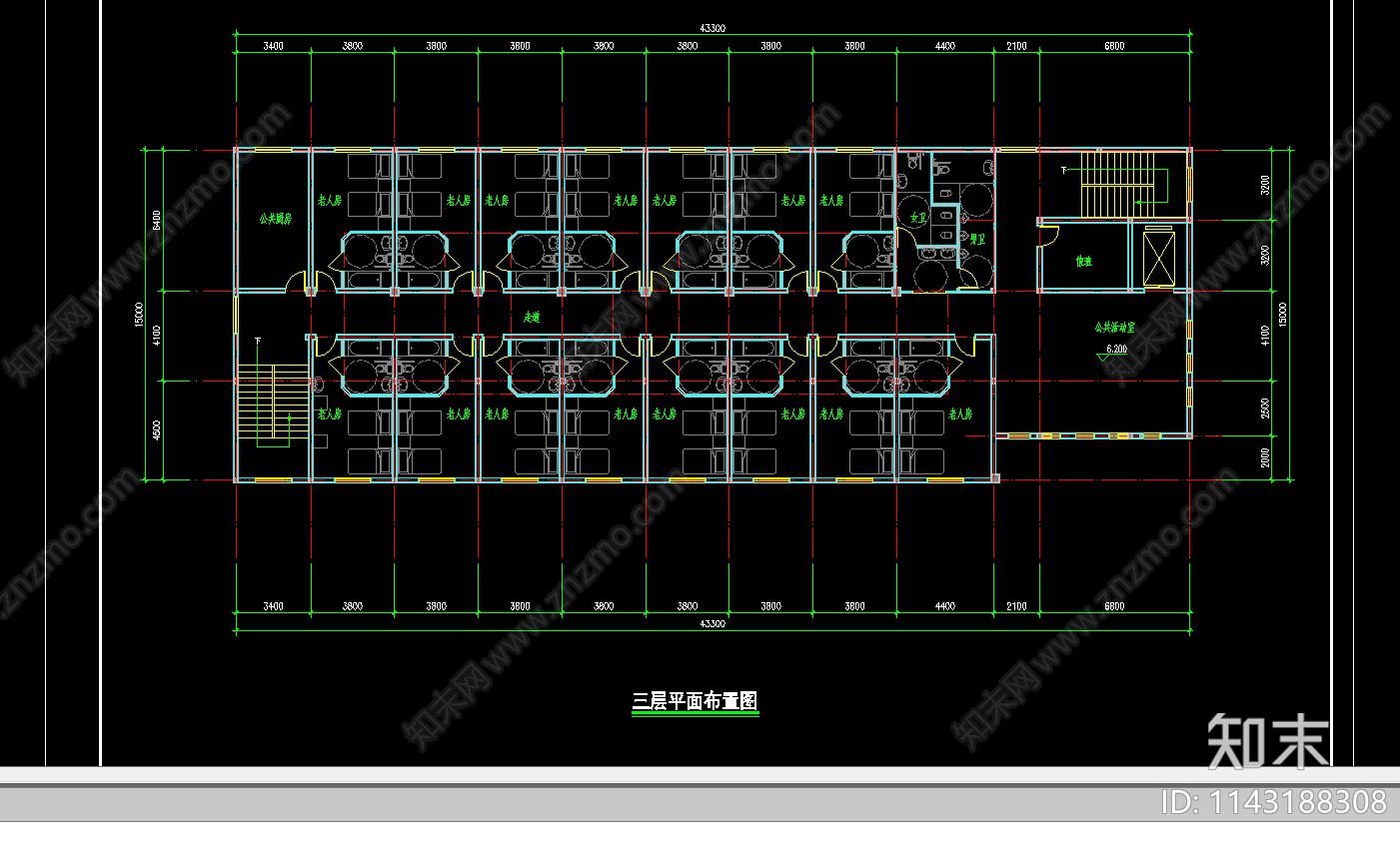 养老院建筑cad施工图下载【ID:1143188308】