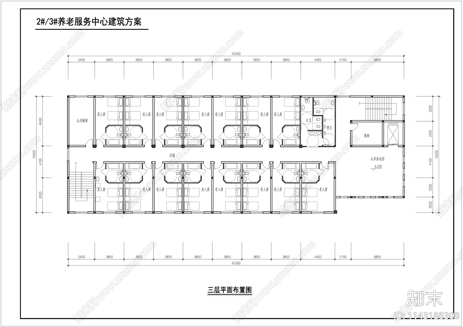 养老院建筑cad施工图下载【ID:1143188308】