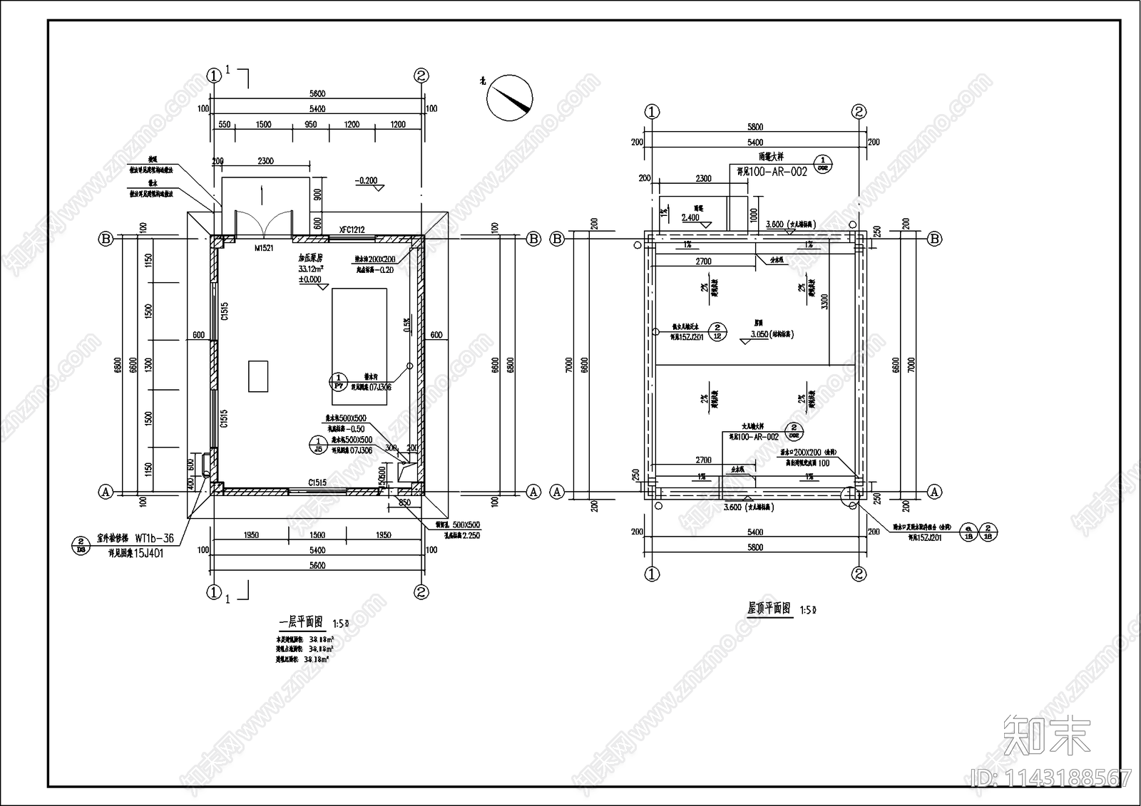 加压泵房建筑施工图下载【ID:1143188567】