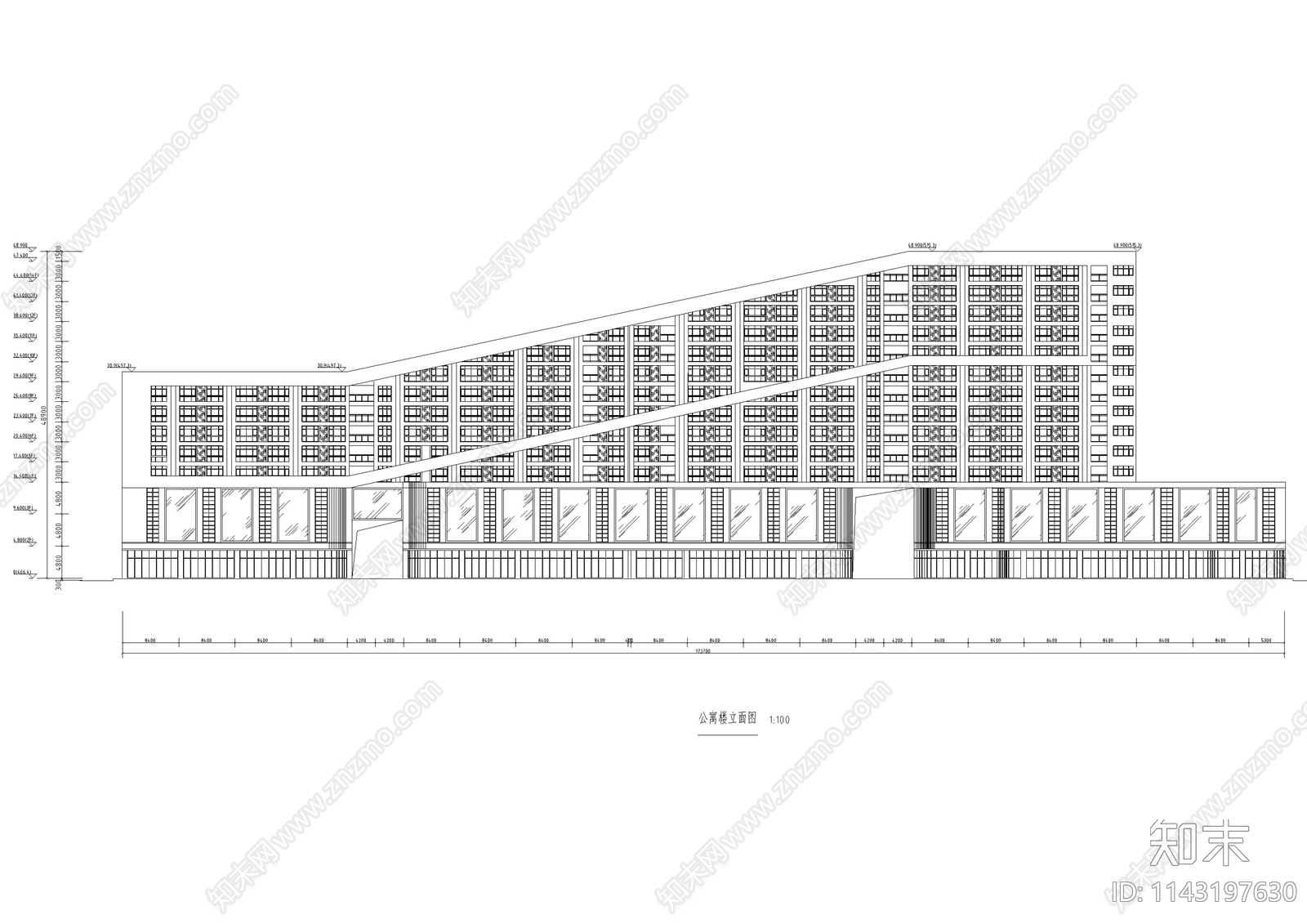 公寓建筑cad施工图下载【ID:1143197630】