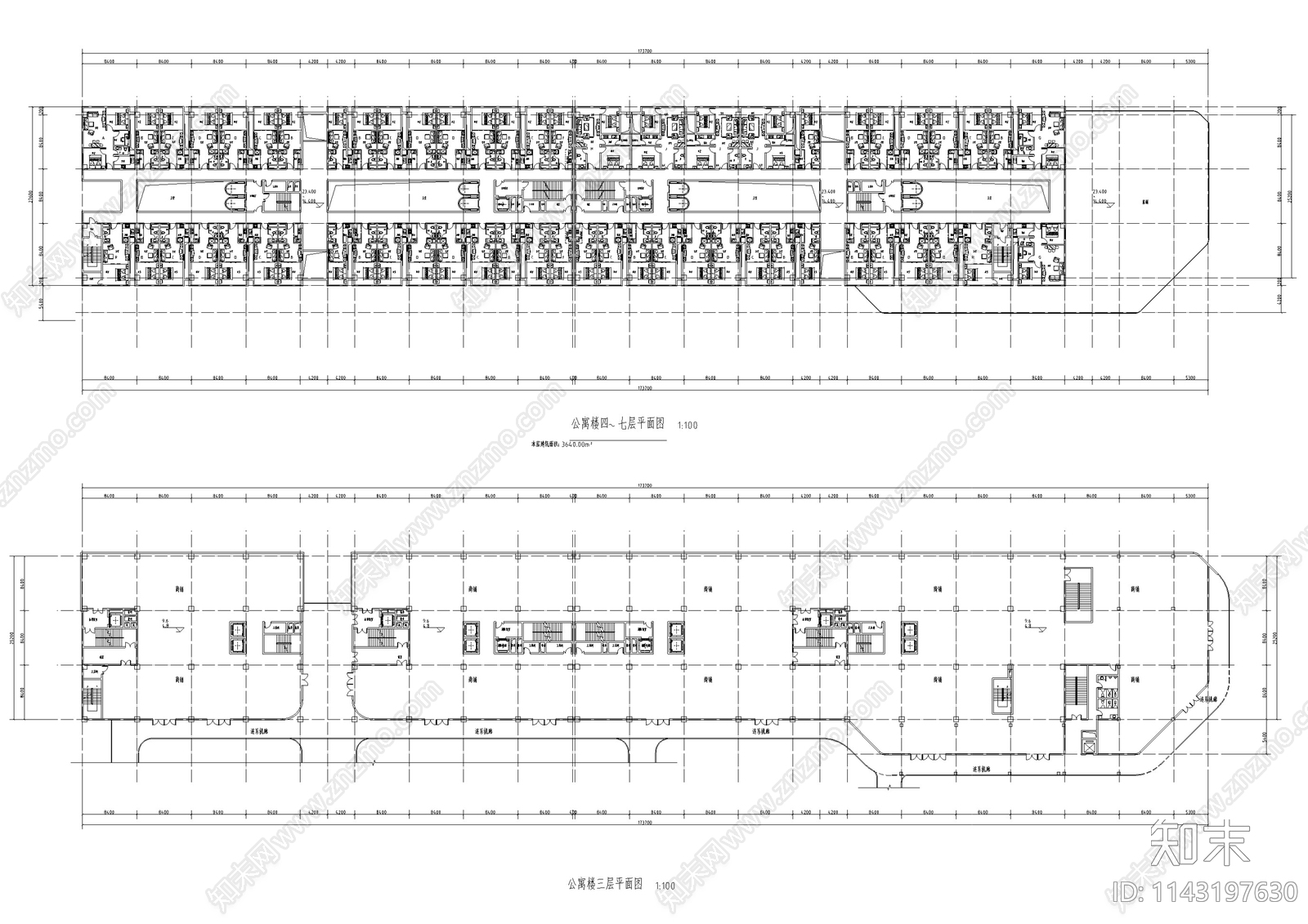 公寓建筑cad施工图下载【ID:1143197630】