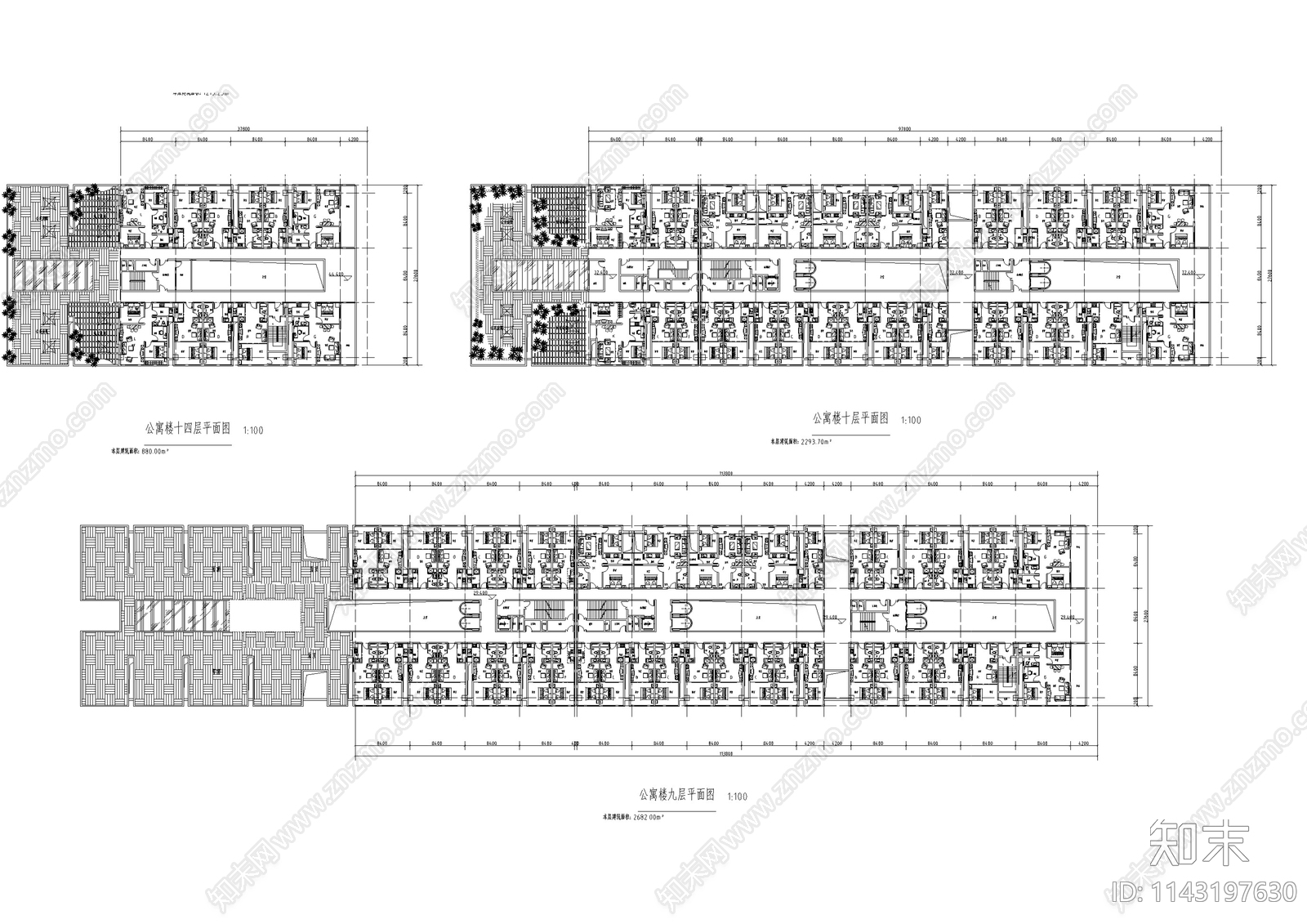 公寓建筑cad施工图下载【ID:1143197630】