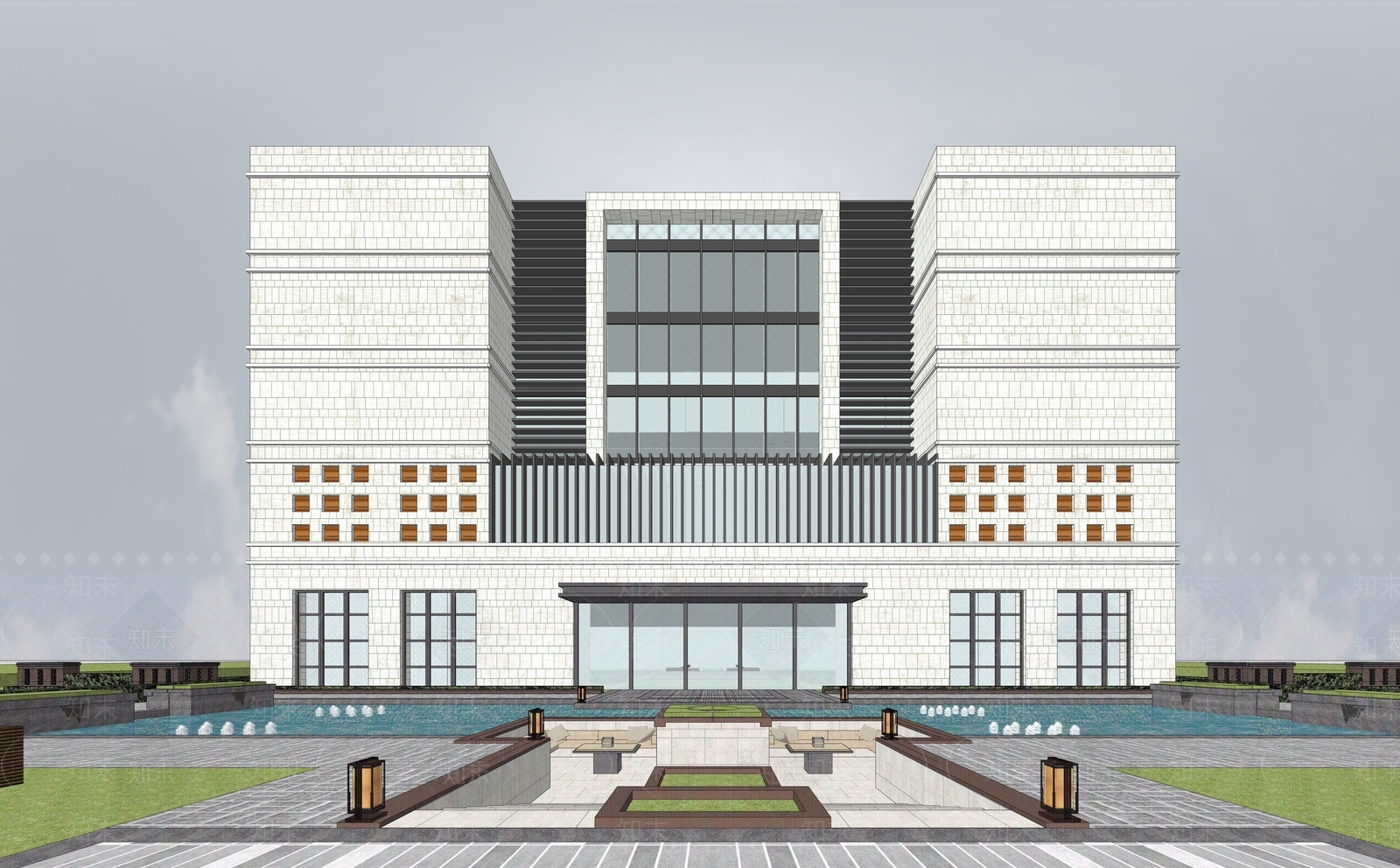 现代风格图书馆建筑SU模型下载【ID:1143202254】