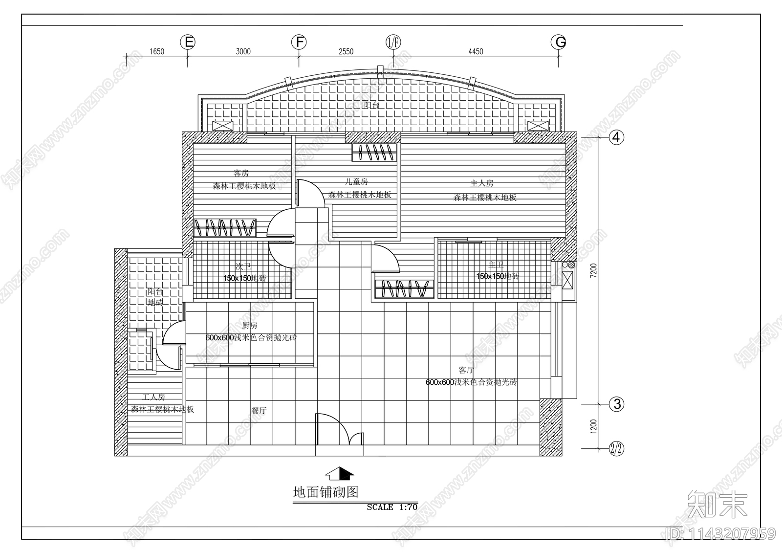 平层家装室内装修cad施工图下载【ID:1143207959】