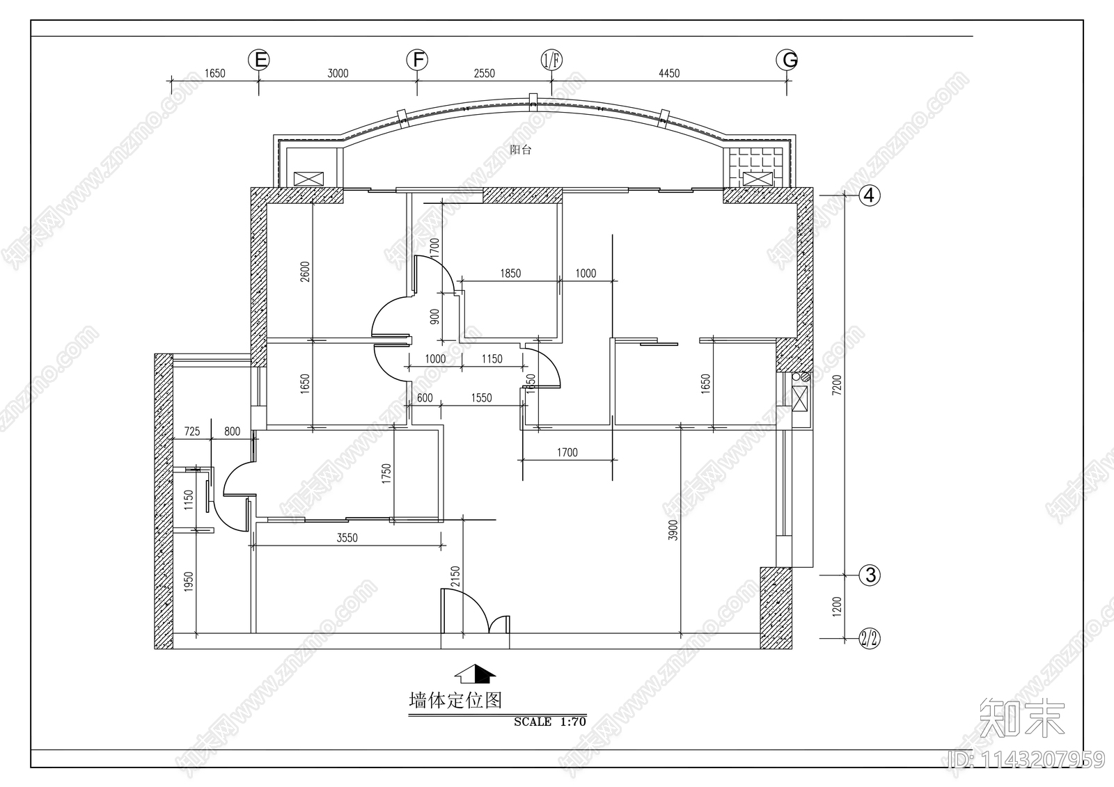 平层家装室内装修cad施工图下载【ID:1143207959】